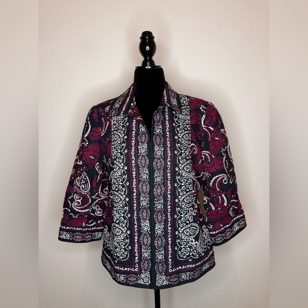 Coldwater Creek Red and Black Paisley Blouse